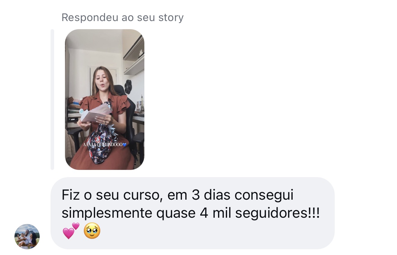 Instagram: aluna conseguiu quase 4 mil seguidores em 3 dias após fazer o curso